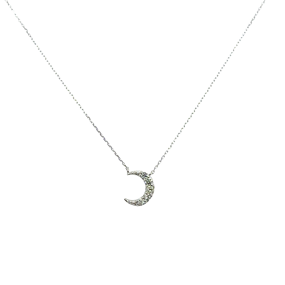 18K White Gold Diamond Moon Necklace