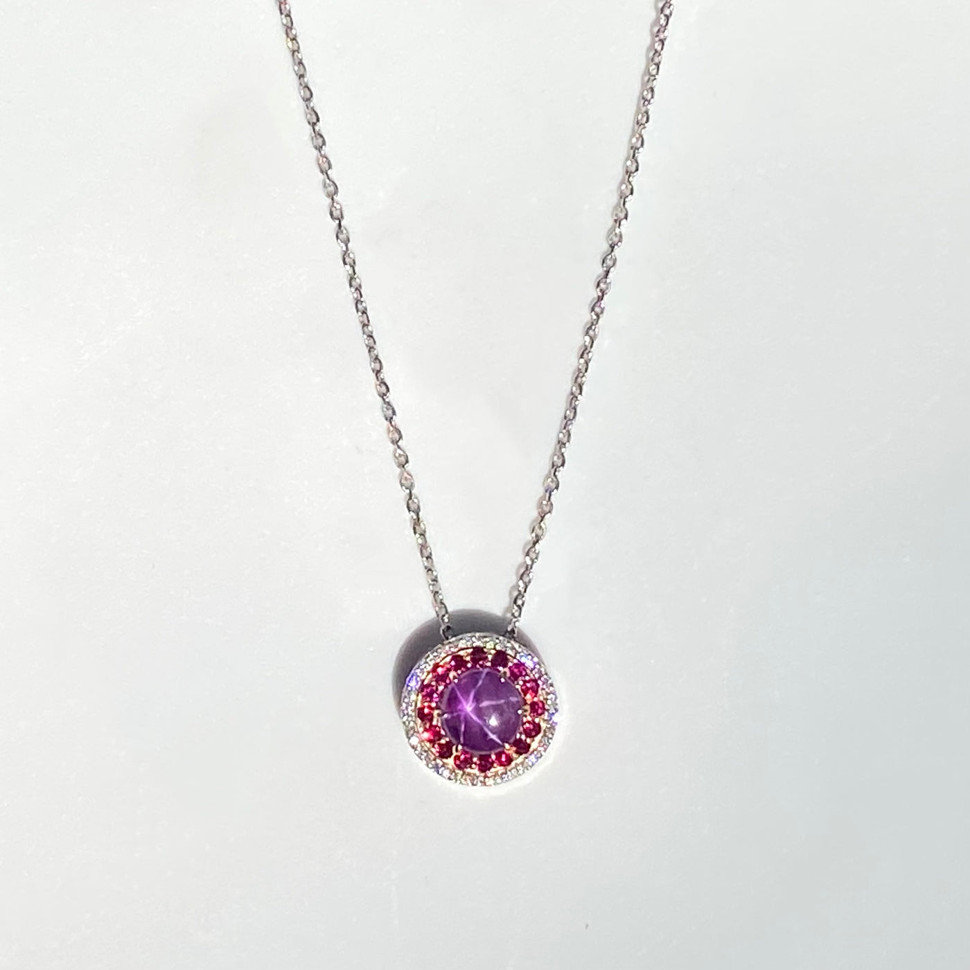 Lotus Certified Star Ruby Halo Necklace