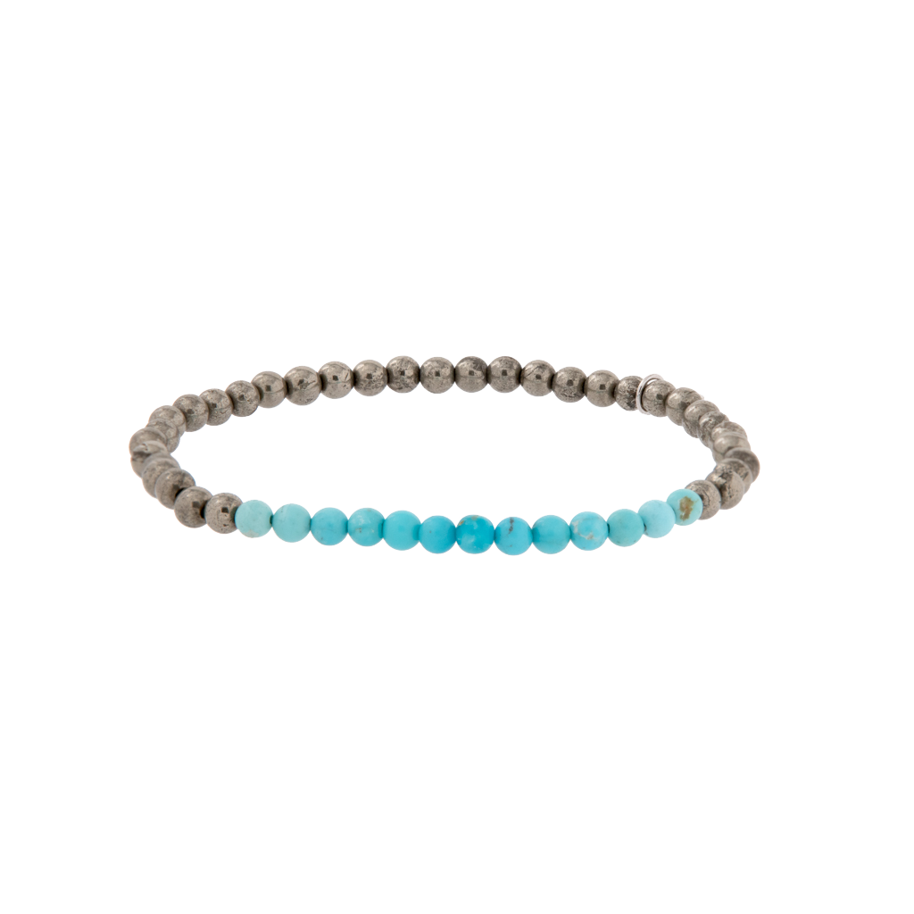 Beaded Turquoise and Pyrite Section Stretch Bracelet