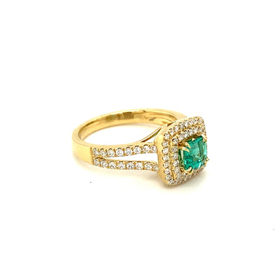 Asscher Cut Emerald and Diamond Double Halo Ring