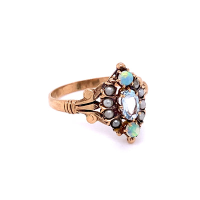 Victorian Aquamarine, Opal, and Pearl Ring