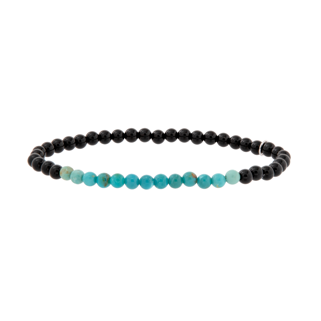 Beaded Turquoise and Black Agate Section Stretch Bracelet