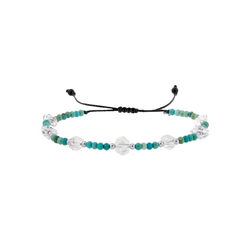 Turquoise & Herkimer Silver Accent Drawstring Bracelet