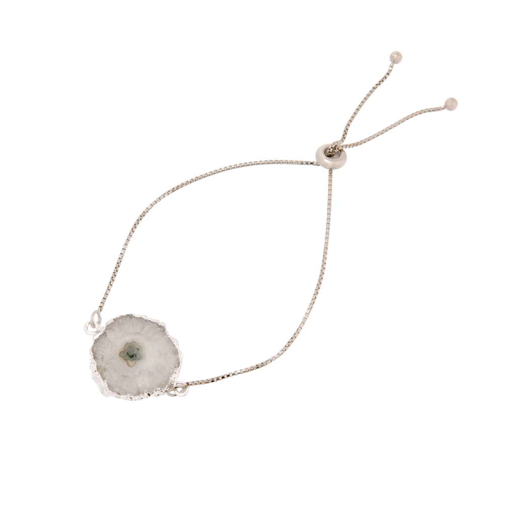 Silver Solar Agate Adjustable Bolo Bracelet