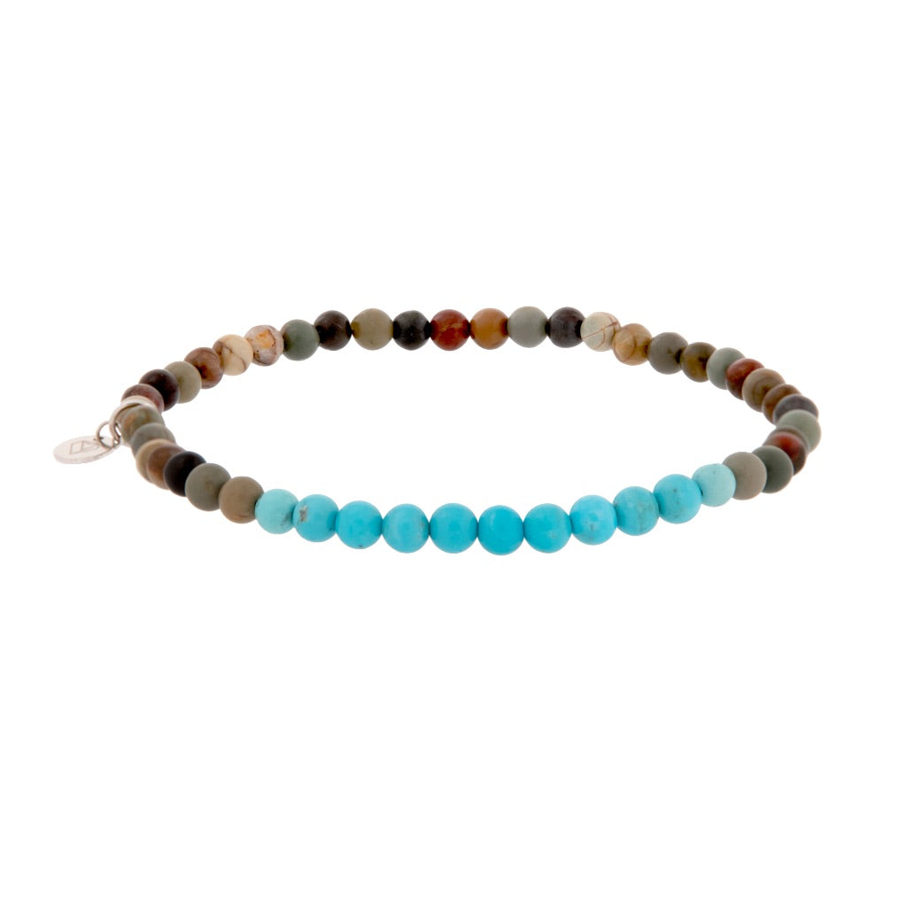 Beaded Turquoise and Picasso Jasper Section Stretch Bracelet