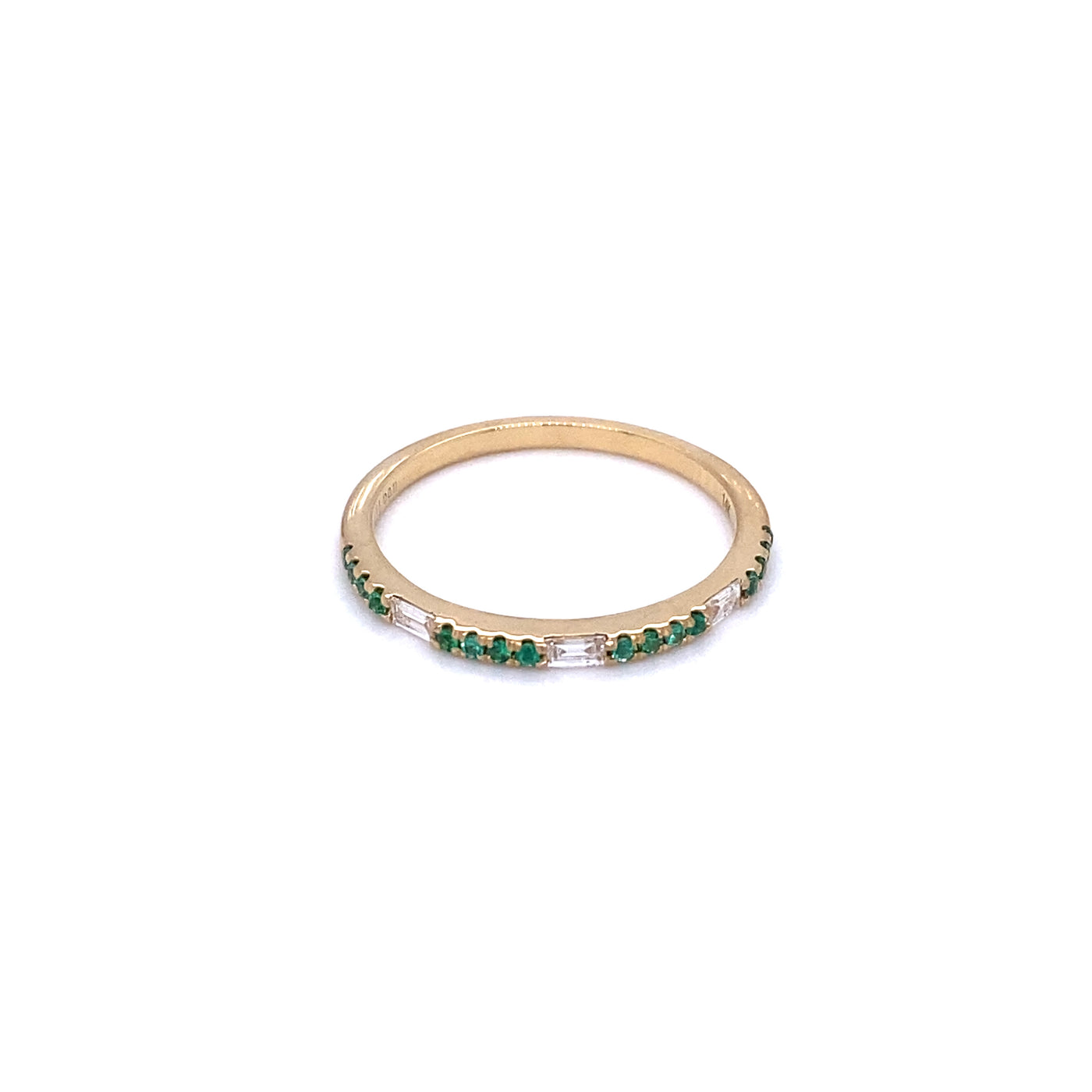 Alternating Emerald and Baguette Diamond Stacker Yellow Gold Band