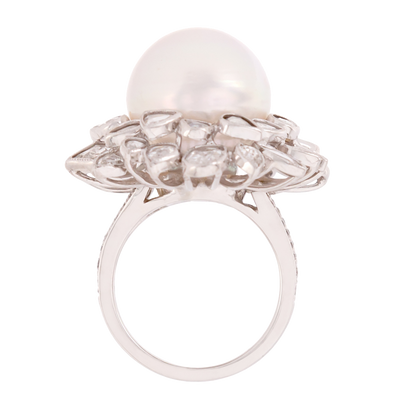 Vintage Pearl and Rose Cut Diamond Halo Ring