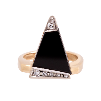 Art Deco Triangle Onyx & Diamond Ring