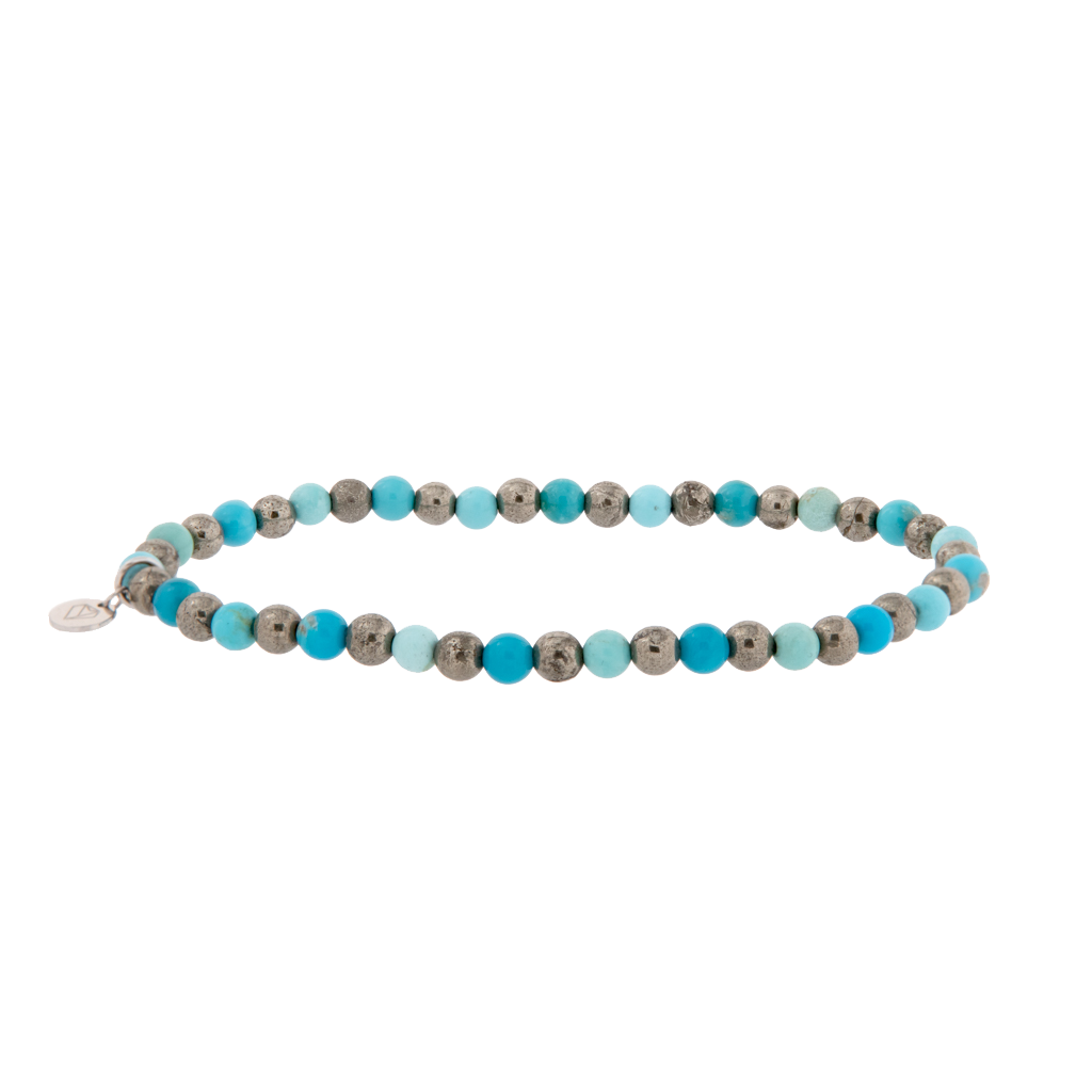 Beaded Turquoise and Pyrite Alternating Stretch Bracelet