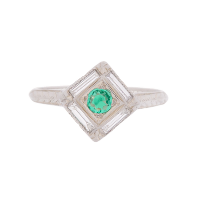 Vintage Emerald Baguette Halo Ring