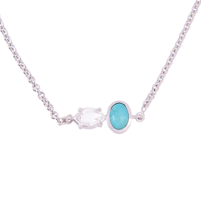 2-Stone Herkimer Diamond and Turquoise Oval Necklace
