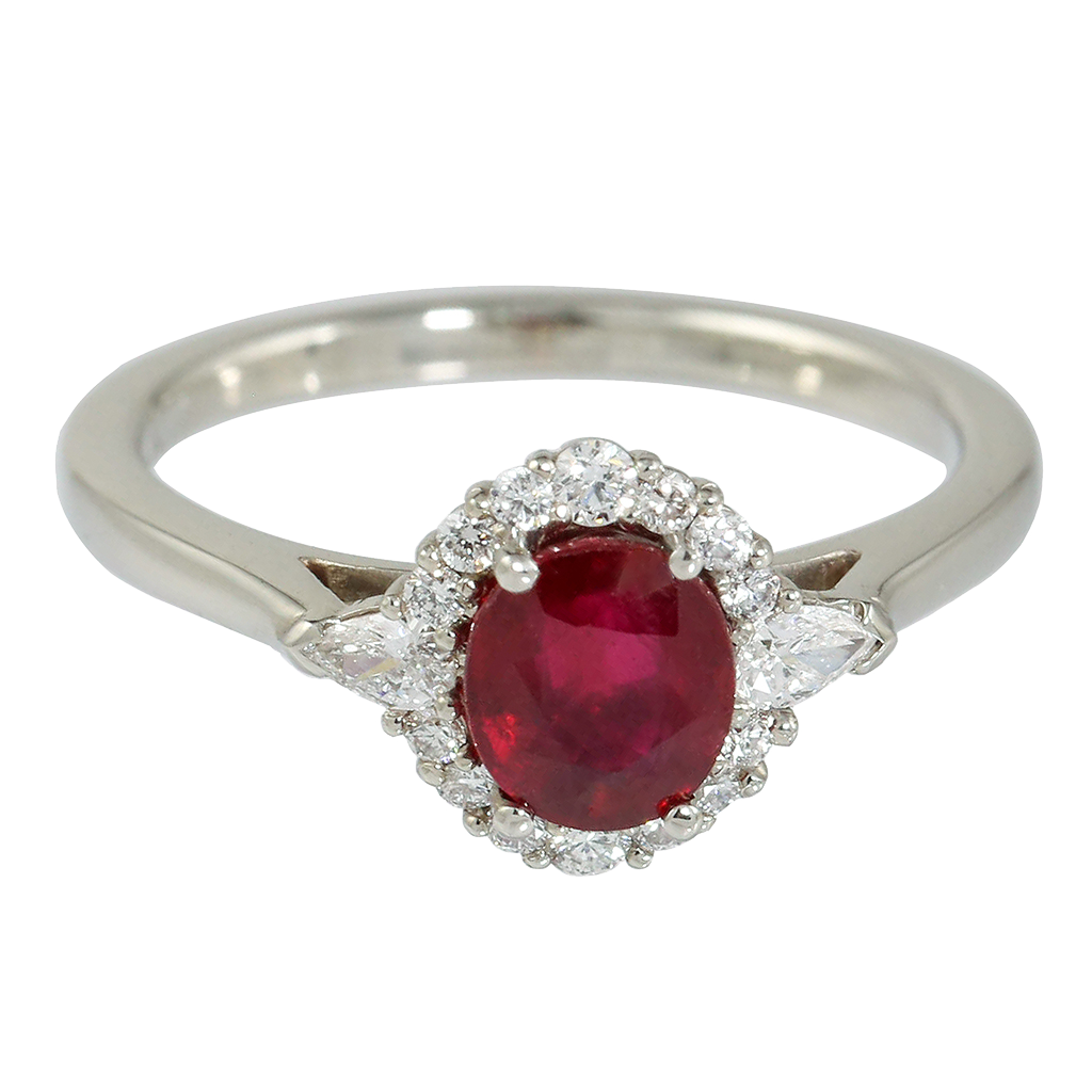AGL Certified Ruby Ring with Diamond Halo