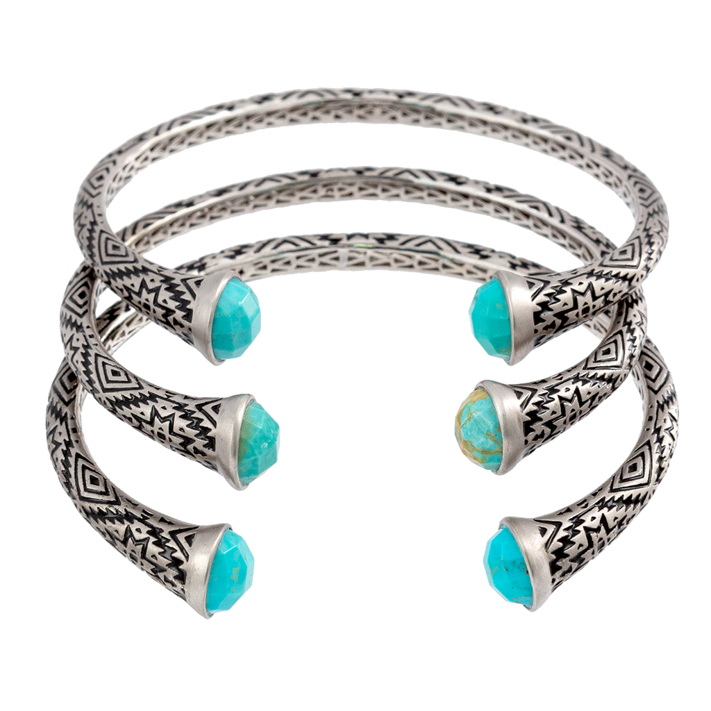 Aztec Faceted Round Turquoise Cuff