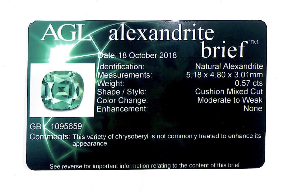AGL Certified Cushion Cut Alexandrite Ring