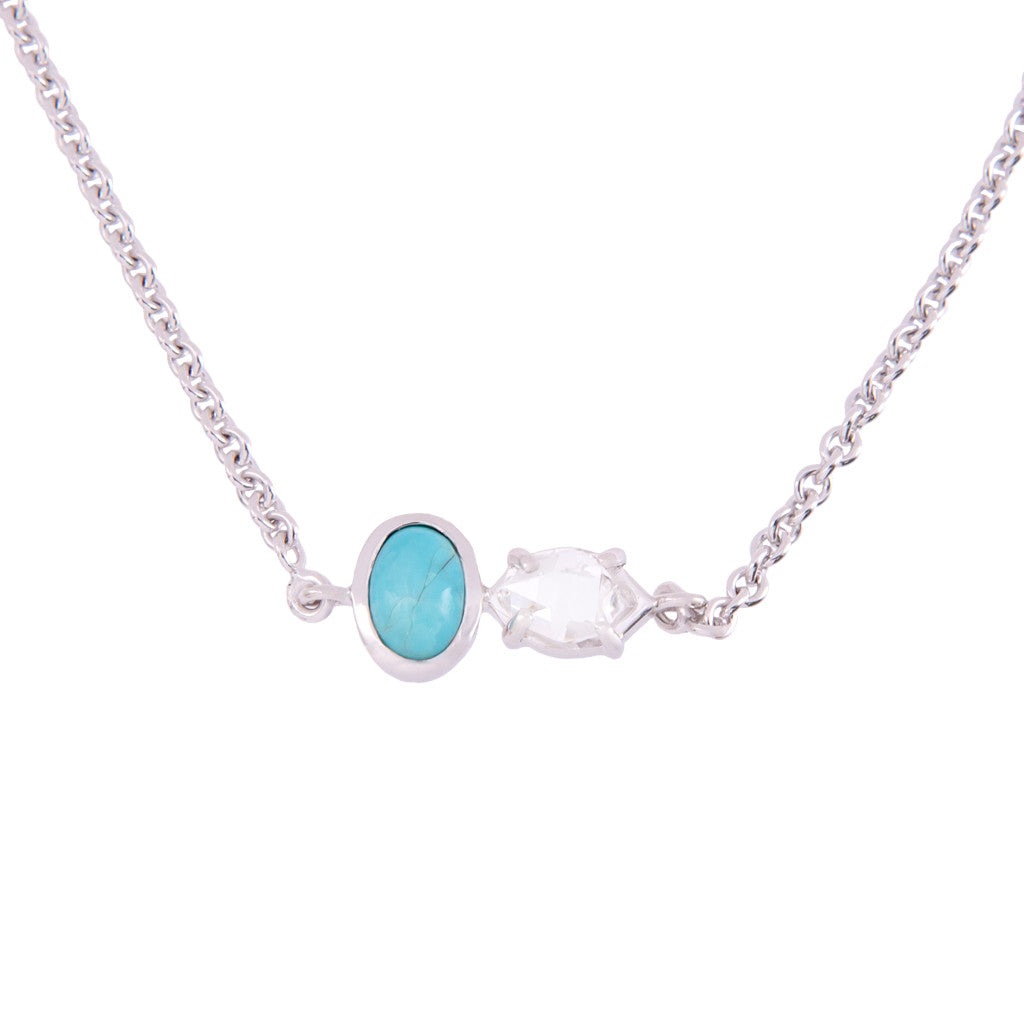 Double Stone Signature Herkimer Diamond and Turquoise Oval Necklace