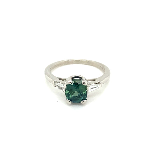 Plat Vintage Madagascar Sapphire Cushion with Tapered Baguette Ring