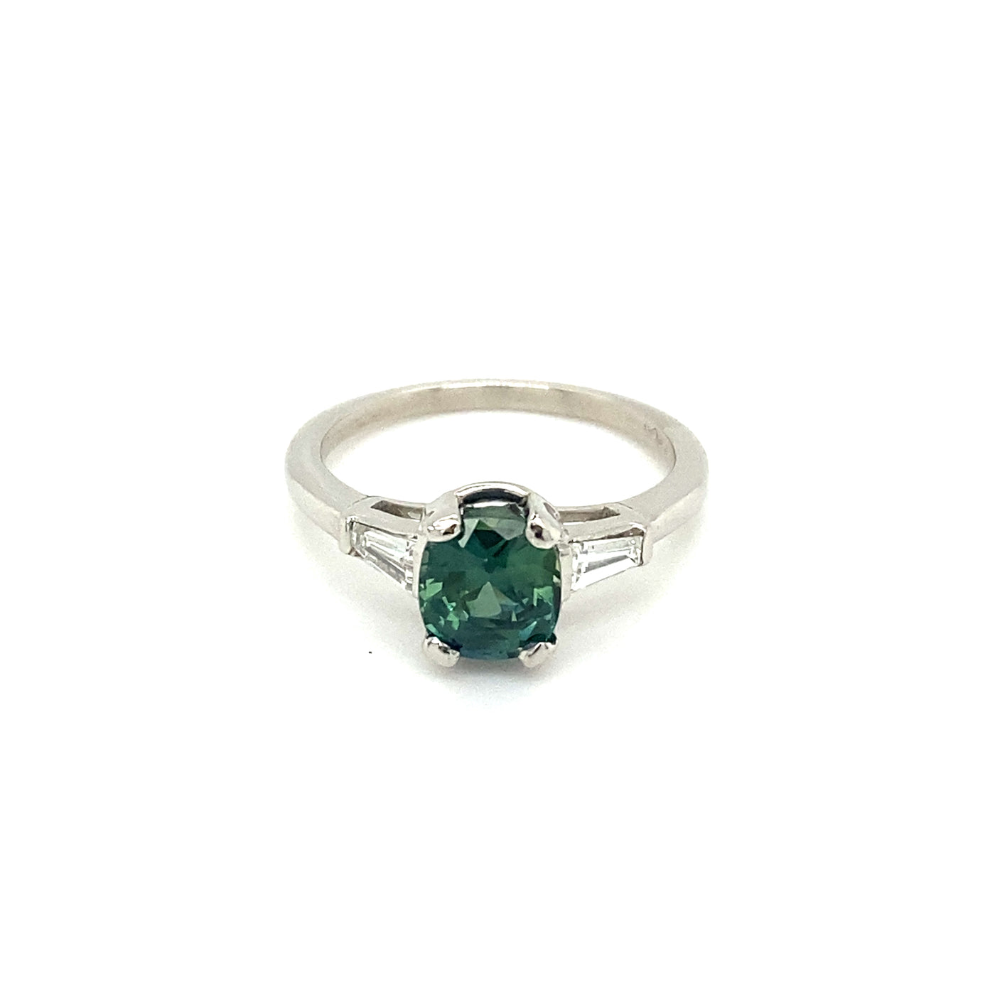 Plat Vintage Madagascar Sapphire Cushion with Tapered Baguette Ring