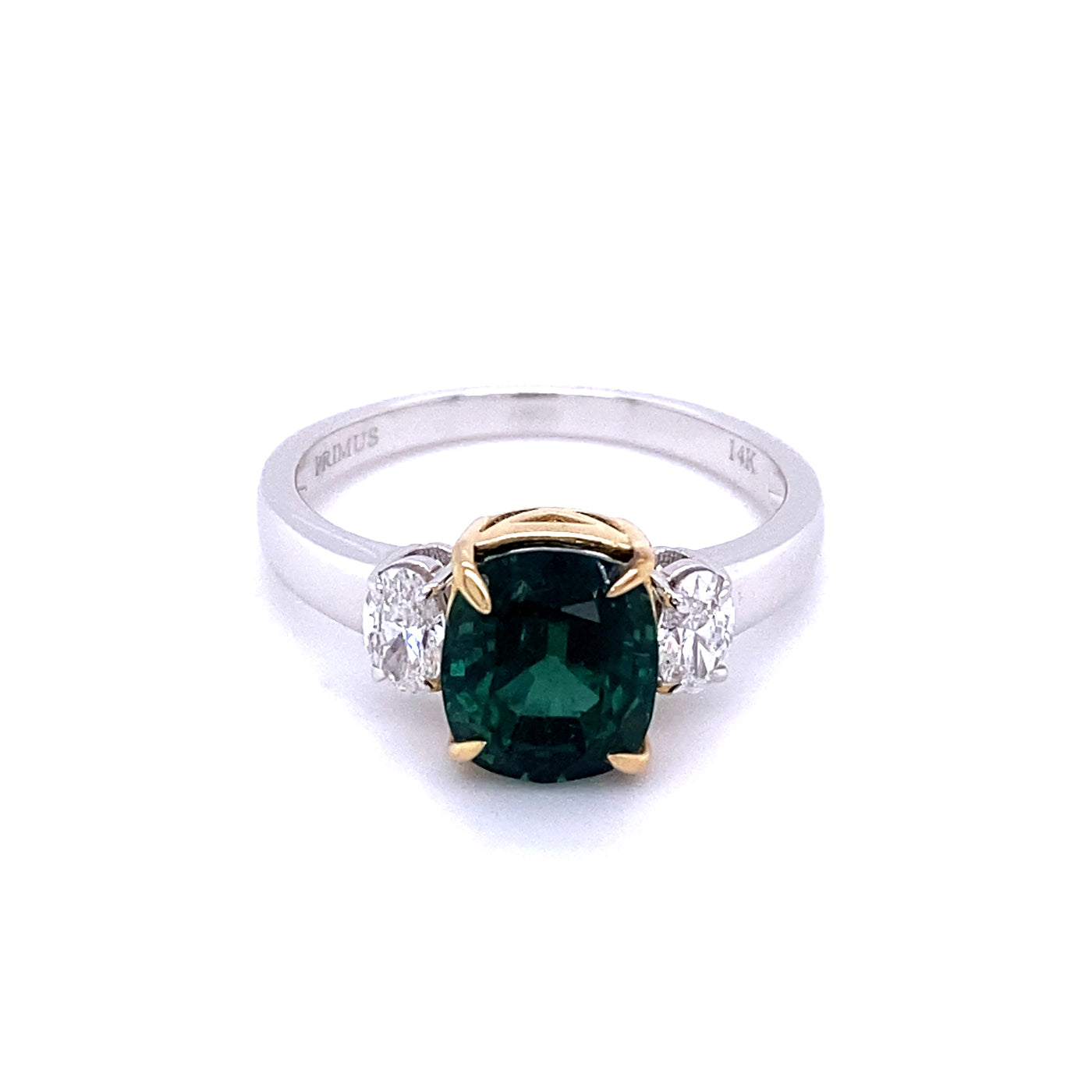 14K 2-Tone Green Tourmaline and Diamond Ring