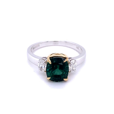 14K 2-Tone Green Tourmaline and Diamond Ring