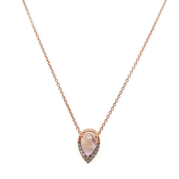 Rainbow Moonstone & White Zircon Pear Shape Necklace