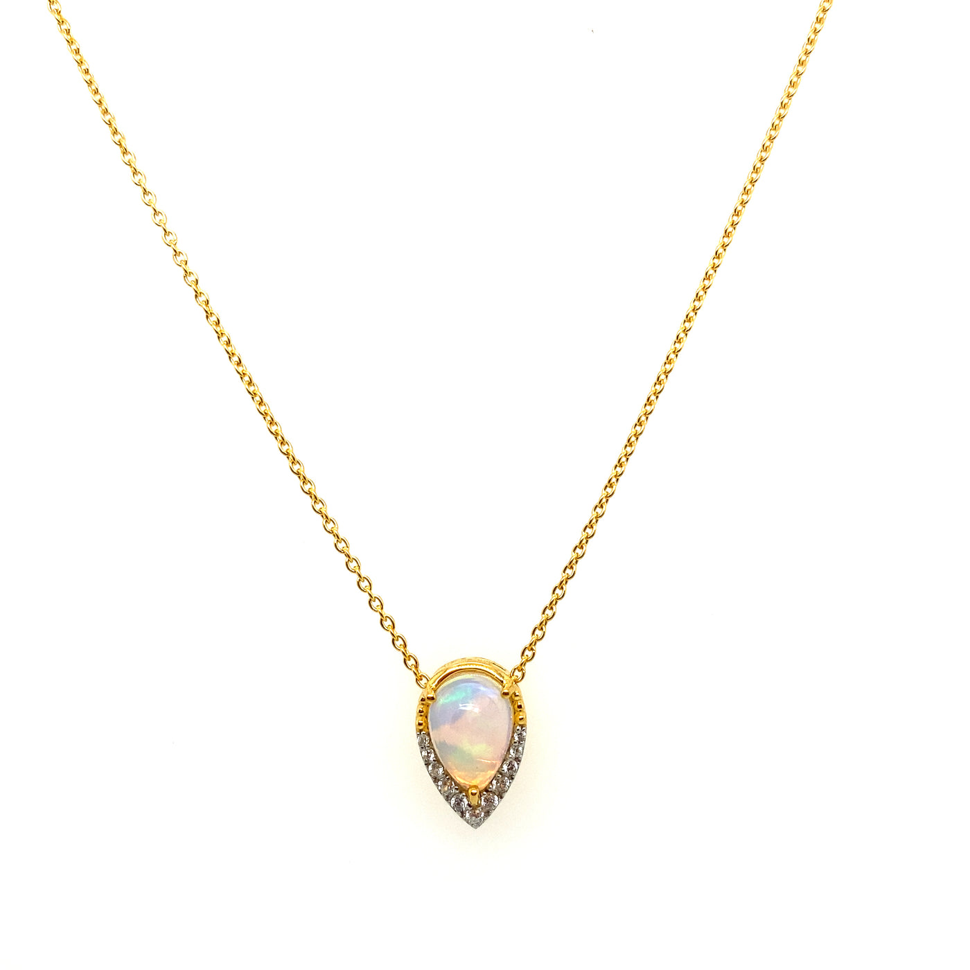 Ethiopian Opal & White Zircon Pear Shape Necklace