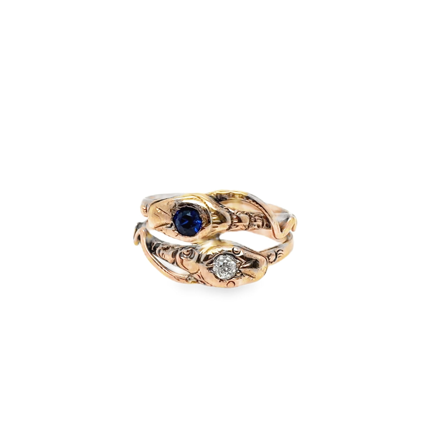 14KY Vintage Diamond & Blue Sapphire Snake Ring