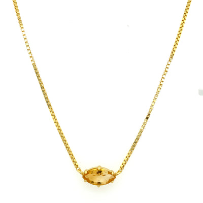 Yellow Gold Plated Solitaire Marquise Gemstone Necklace