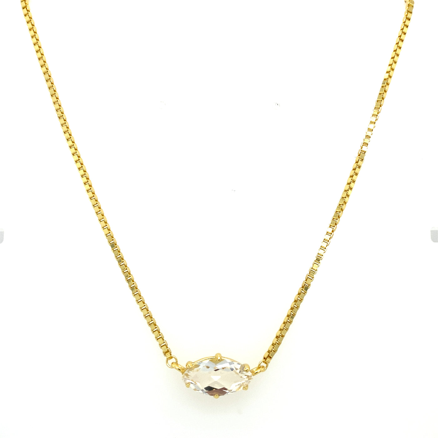 Yellow Gold Plated Solitaire Marquise Gemstone Necklace