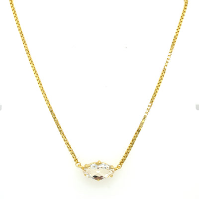 Yellow Gold Plated Solitaire Marquise Gemstone Necklace