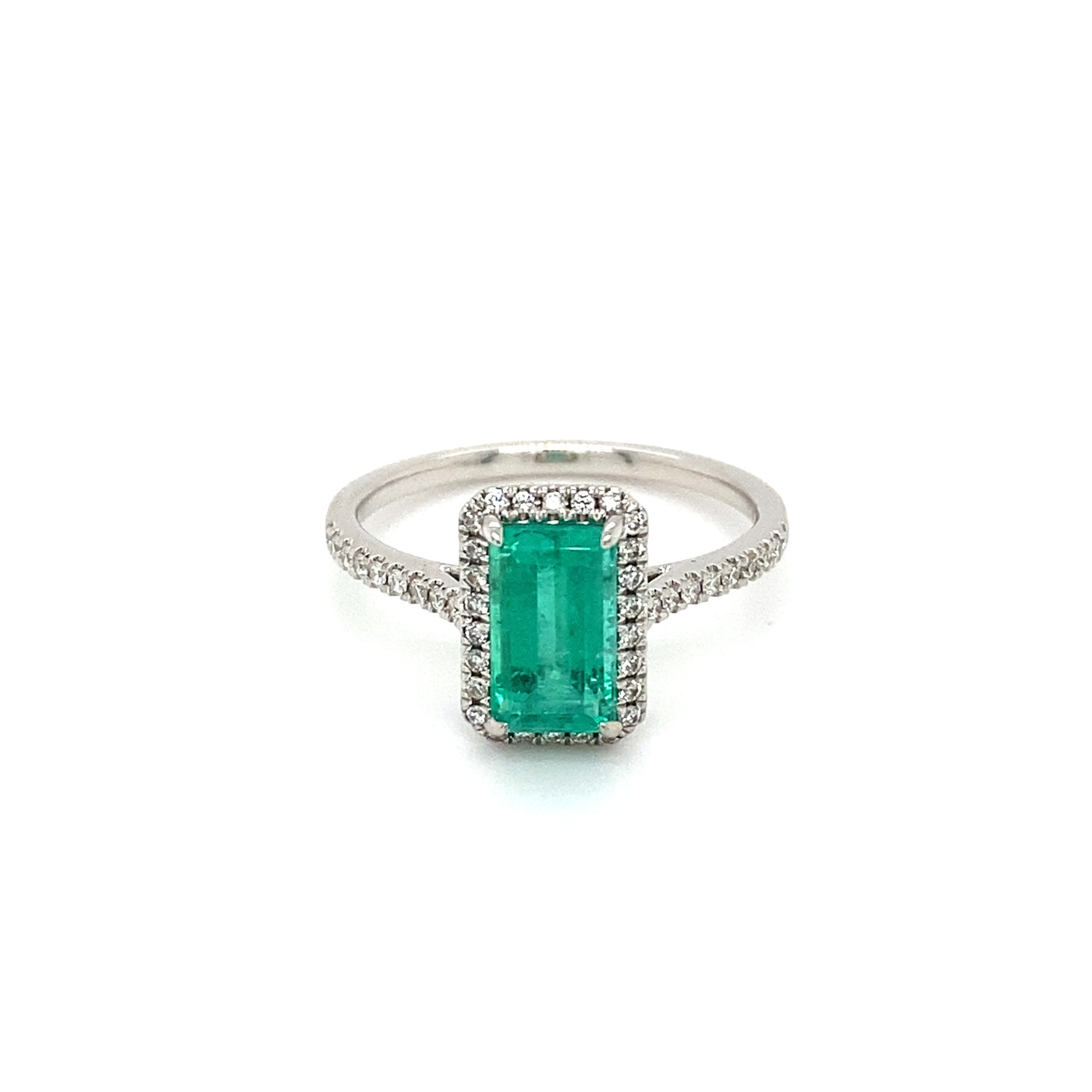 18KW Emerald &  Diamond Halo Ring