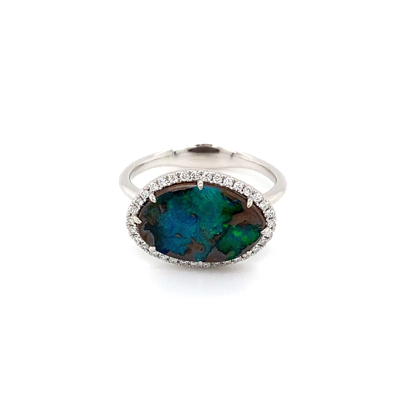 18KW Boulder Opal & Diamond Halo Ring