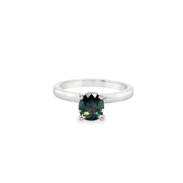 14KW Oval Grayish Blue/Green Sapphire and Diamond Ring