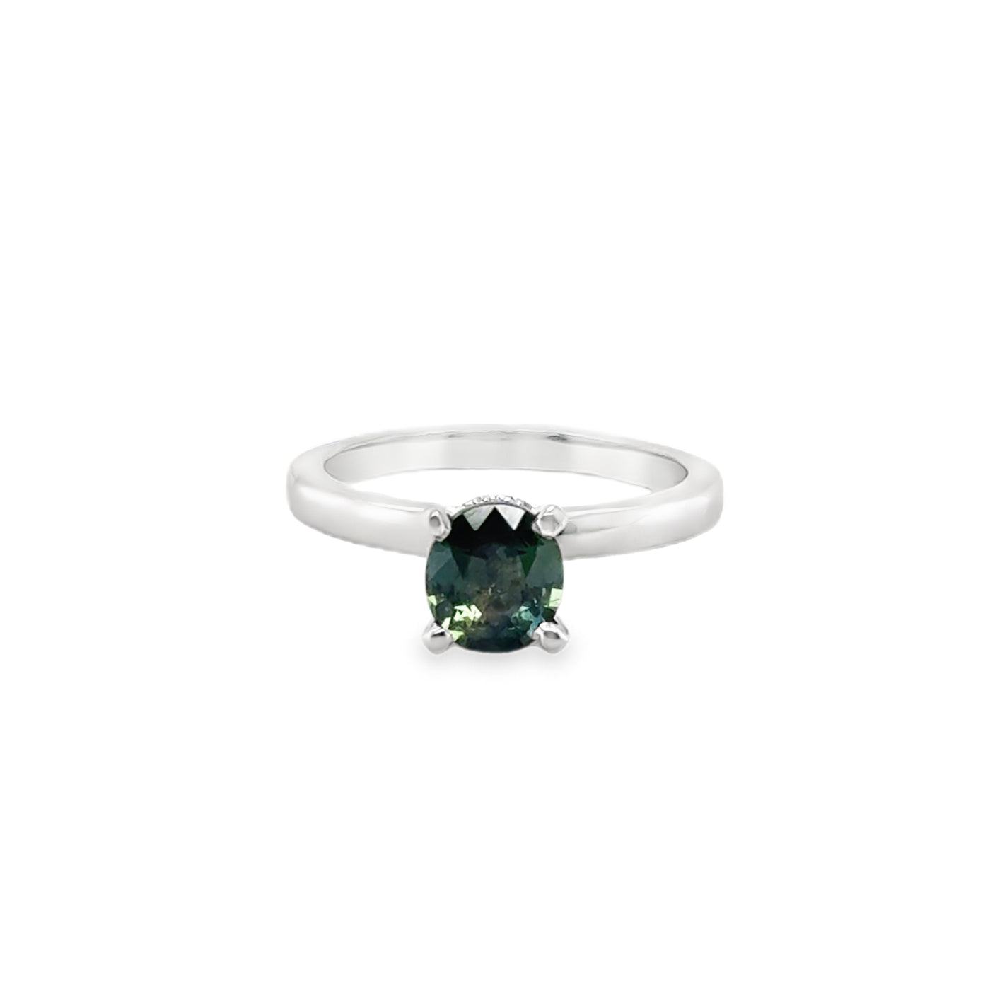 14KW Oval Grayish Blue/Green Sapphire and Diamond Ring