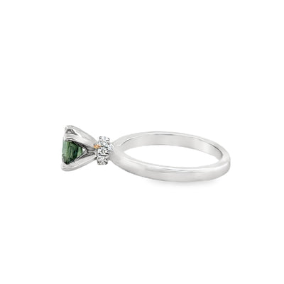 14KW Oval Grayish Blue/Green Sapphire and Diamond Ring
