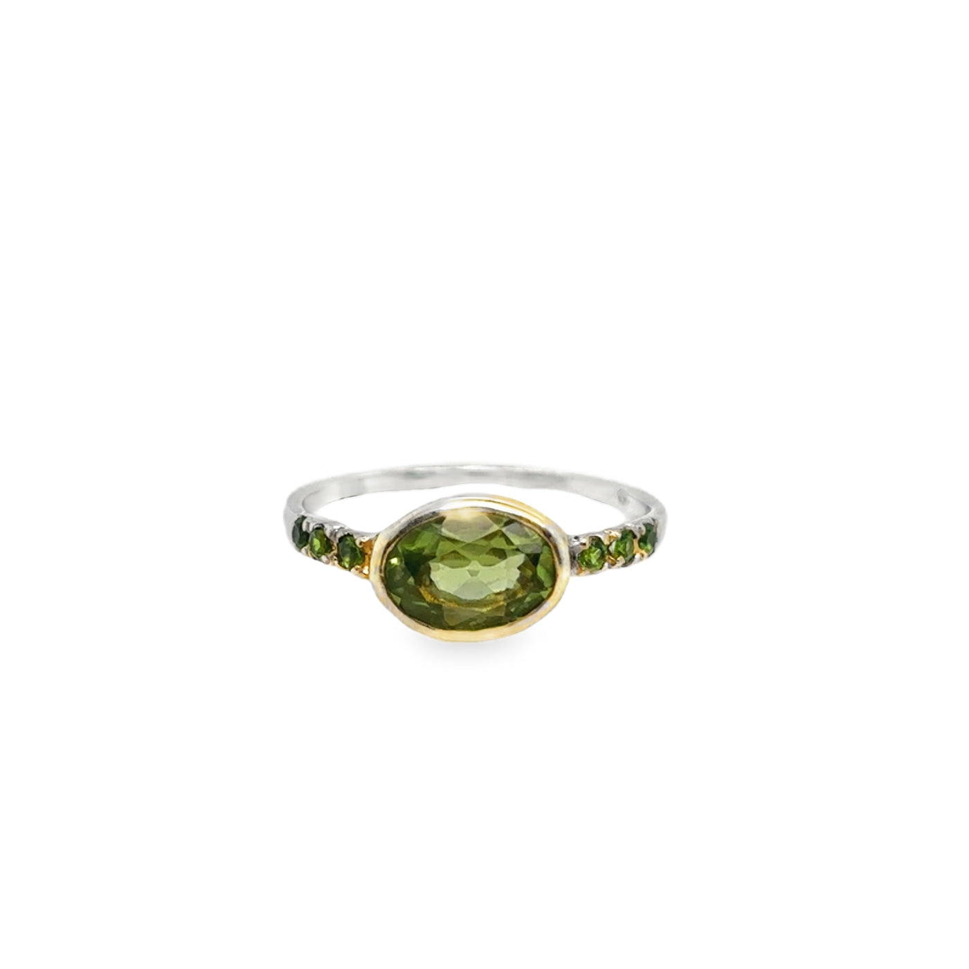 925 Two-Tone Oval Peridot & Chrome Diopside Ring