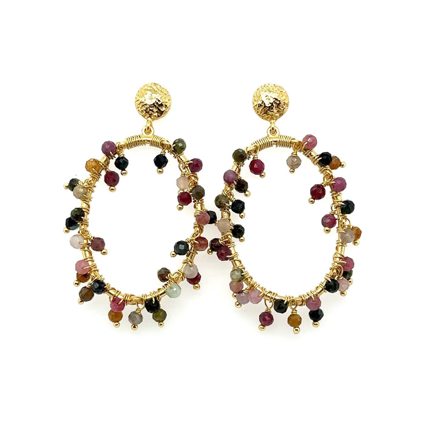 Gold Plated Sterling Silver Multi Tourmaline Earring