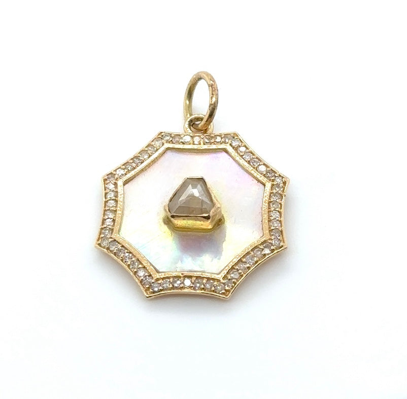 14KY MOP & Raw Diamond Charm