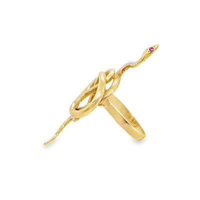 18KY Vintage Ruby Snake Ring