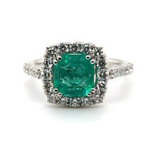 18K "Simone" 1.96ct Columbian Emerald and Diamond Halo Ring