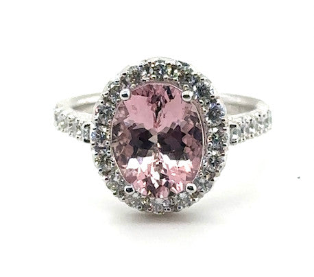 14K "Avery" Morganite and Diamond Halo Ring