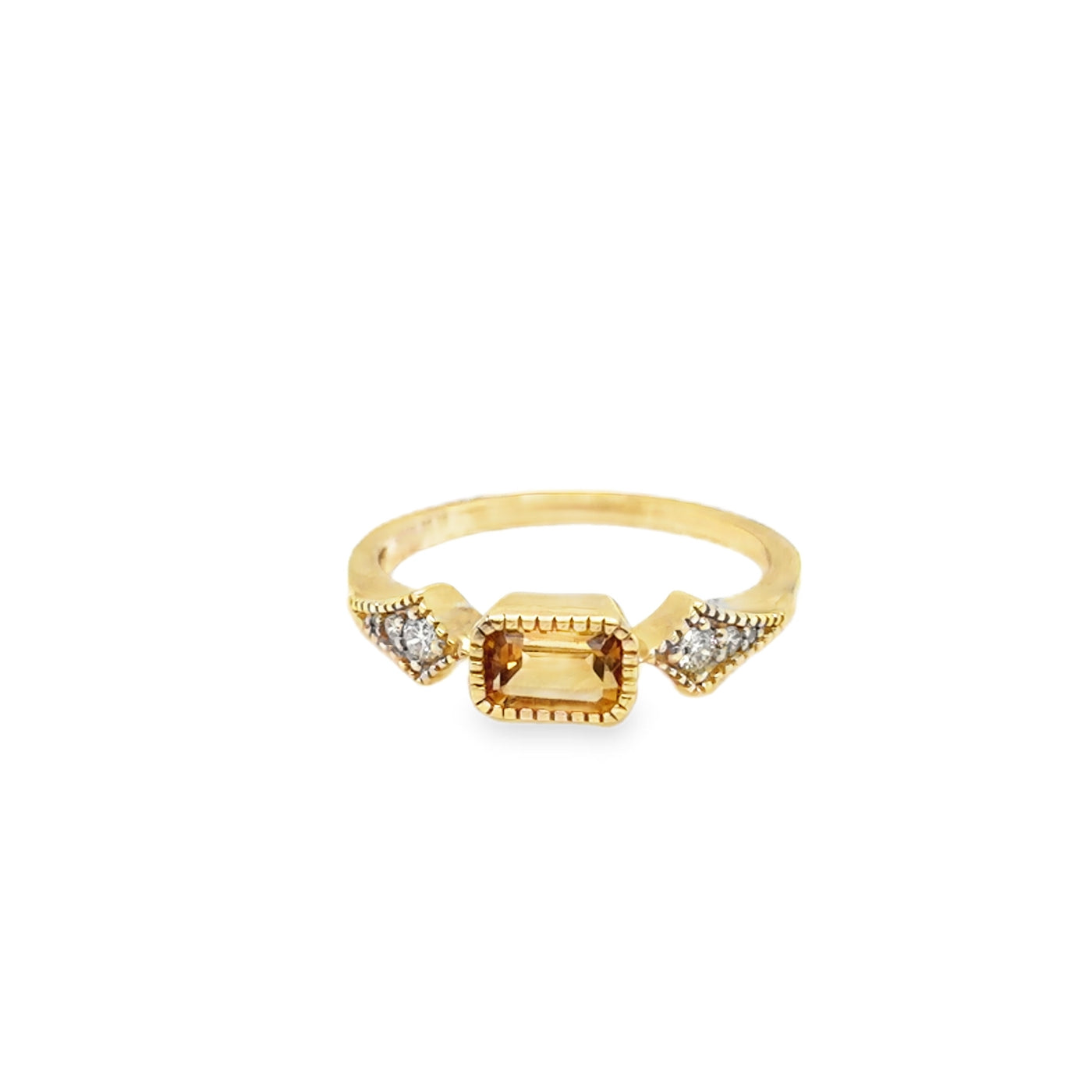 14KY Emerald Cut Citrine and Diamond Ring