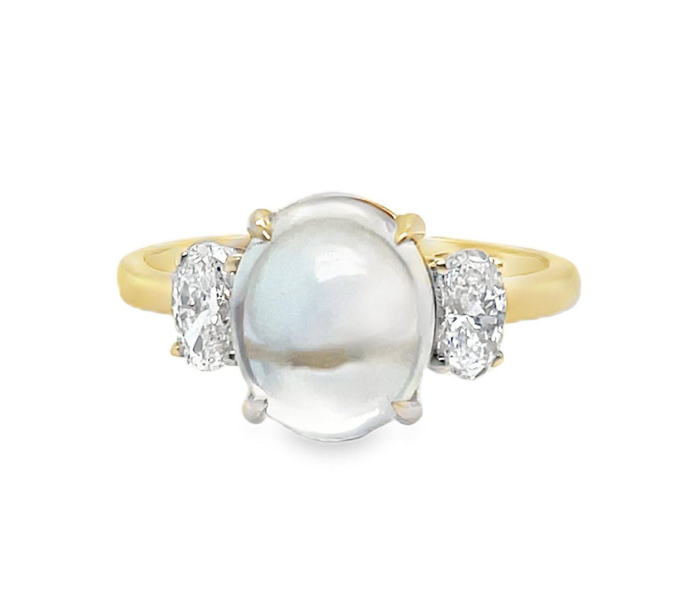 18K Moonstone and Diamond 3-Stone Ring