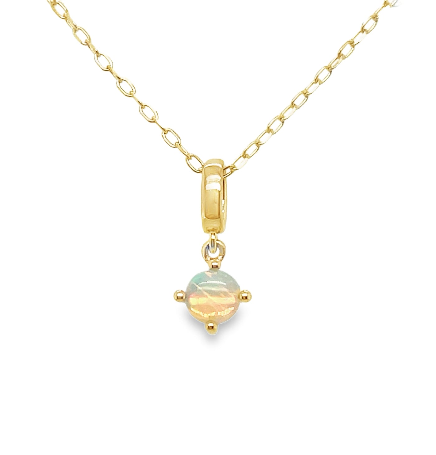 18K Yellow Gold Opal Round Charm Pendant