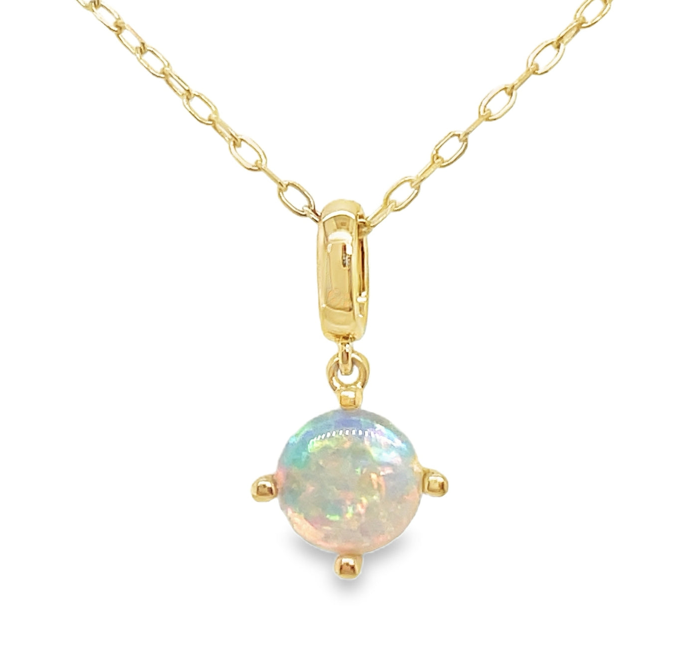 18K Yellow Gold Round Opal Charm Pendant