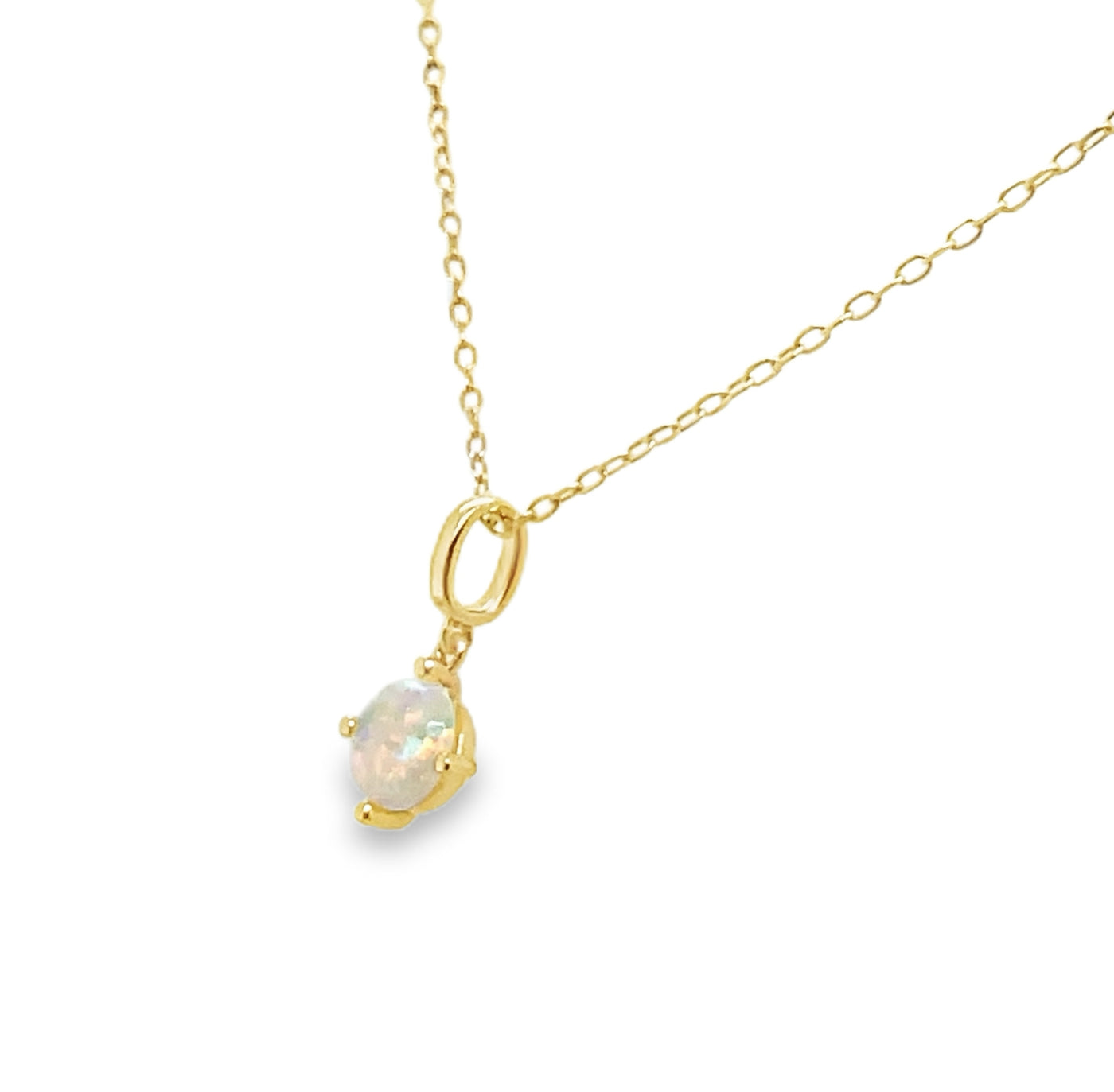 18K Yellow Gold Round Opal Charm Pendant