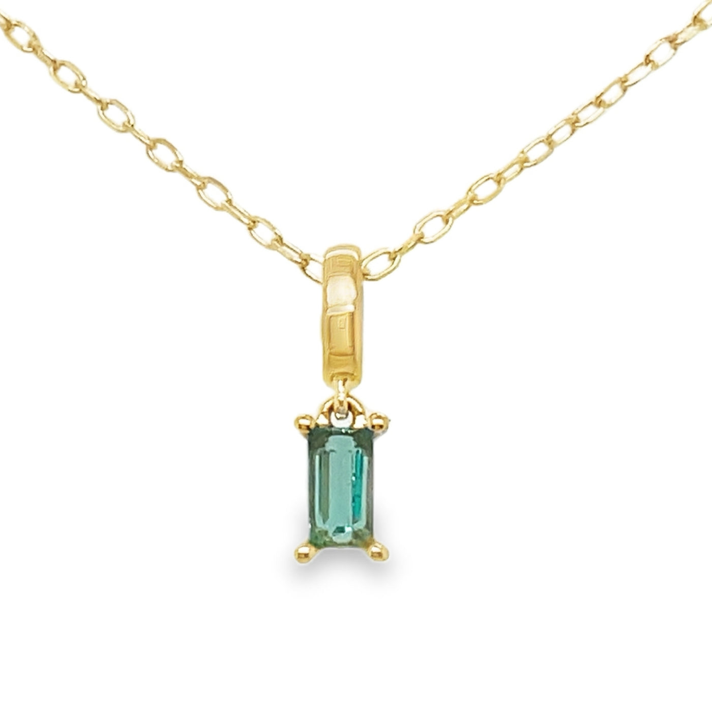 18K Yellow Gold 0.14ct Emerald Baguette Cut Charm Pendant