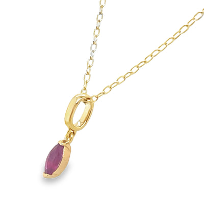 18K Yellow Gold Ruby Marquise Charm Pendant