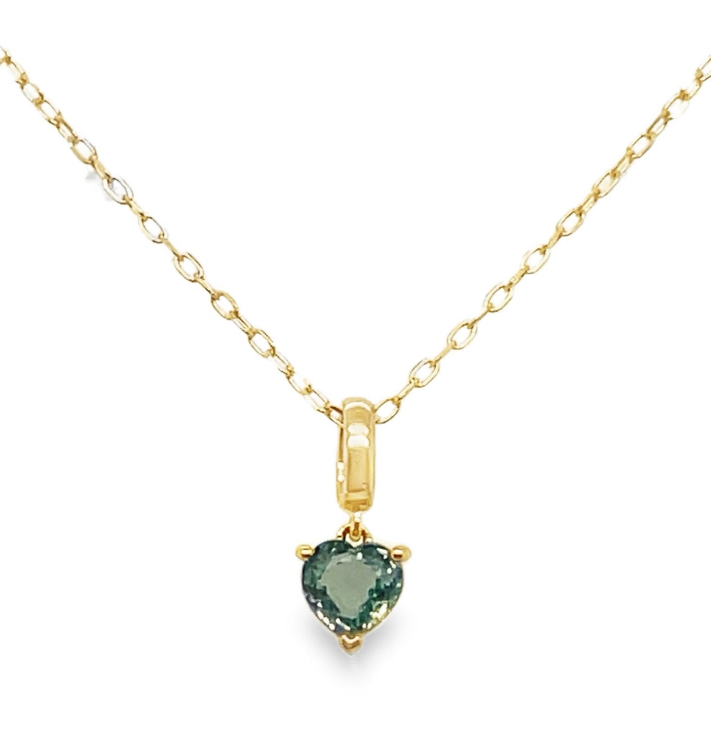 18K Yellow Gold Green Sapphire Heart Shaped Charm Pendant