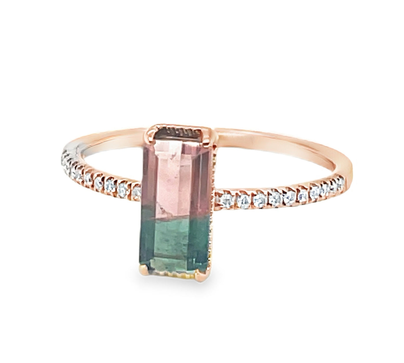 18K Rose Gold Watermelon Tourmaline and Diamond Ring