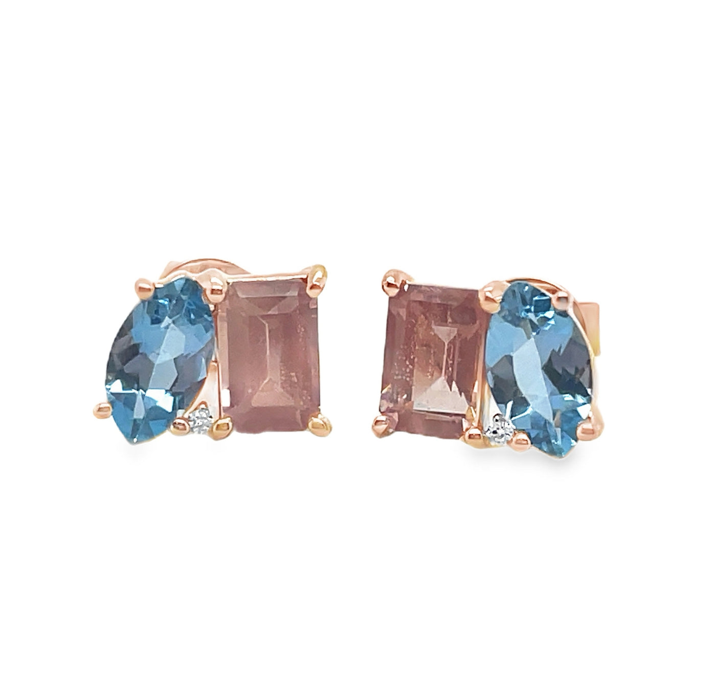 18K "Toi et Moi" Sunstone and Aquamarine Stud Earrings